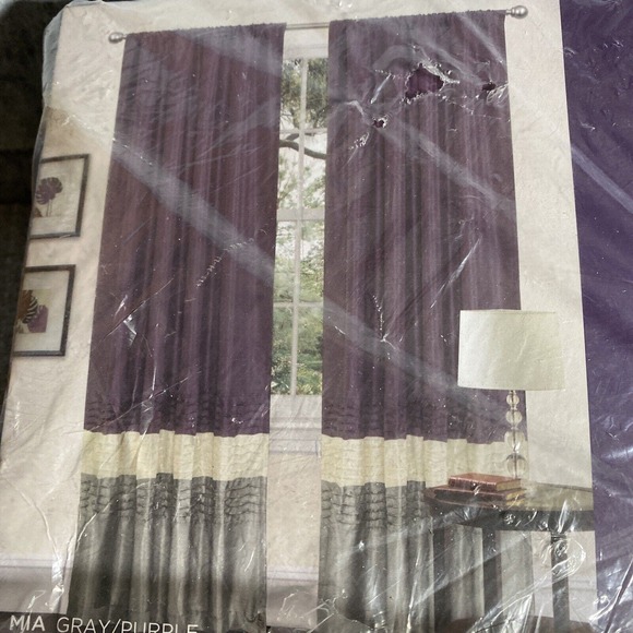 Lush Decor Mia Curtains Window Panel Set 2 Drapes Purple Grey New - Picture 2 of 4